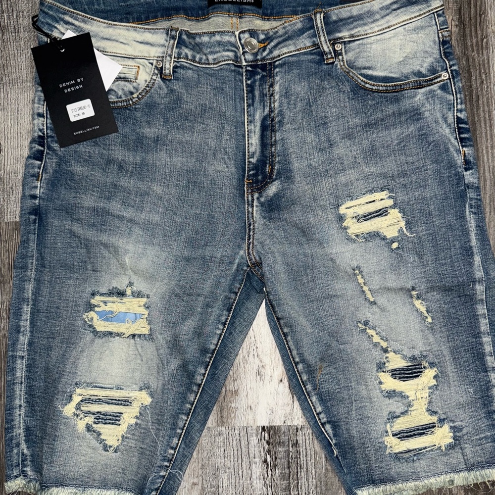 Blue Distressed Jean Shorts with Vintage Wash